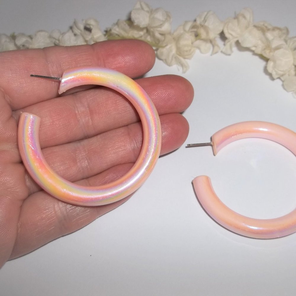 Pink AB Hoop Earrings Statement Size Color Changing Aurora Borealis Jewelry A306